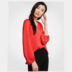 Ann Taylor Red Full Sleeve V-Neck Blouse Size XXL